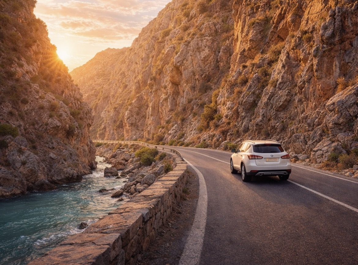 Mountain gorge drive in Crete